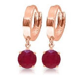 2.5 Carat 14K Solid Rose Gold Hoop Ruby Drop Earrings