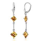 14K Solid White Gold Leverback Earrings with Citrines