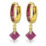 3.7 Carat 14K Solid Gold Hoop Earrings Dangling Ruby