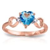 0.96 CTW 14K Solid Rose Gold Tri Heart Blue Topaz Diamond Ring