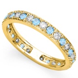 CERTIFIED 0.55 CT SKY BLUE TOPAZ AND 0.6 CT CZ 14KT SOLID YELLOW GOLD RING