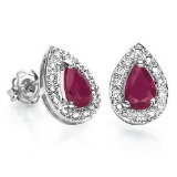 0.85 CT RUBY AND ACCENT DIAMOND 10KT SOLID WHITE GOLD EARRING