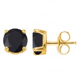 2.15 CT BLACK SAPPHIRE 10KT SOLID YELLOW GOLD EARRING