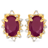 1.31 CT RUBY AND ACCENT DIAMOND 10KT SOLID YELLOW GOLD EARRING
