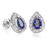 0.66 CT OCEAN BLUE MYSTIC QUARTZ AND ACCENT DIAMOND 10KT SOLID WHITE GOLD EARRING