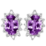 0.96 CT AMETHYST AND ACCENT DIAMOND 10KT SOLID WHITE GOLD EARRING