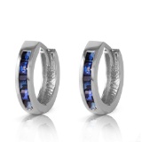 1.3 CTW 14K Solid White Gold Hoop Earrings Natural Sapphire