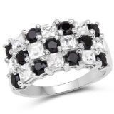 3.23 CTW Genuine White Topaz and Black Spinel .925 Sterling Silver Ring