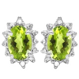 0.98 CT PERIDOT AND ACCENT DIAMOND 10KT SOLID WHITE GOLD EARRING