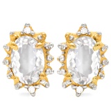 1.2 CT WHITE TOPAZ AND ACCENT DIAMOND 10KT SOLID YELLOW GOLD EARRING