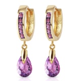 3.3 CTW 14K Solid Gold Huggie Earrings Dangling Amethyst