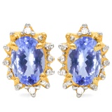 0.72 CT TANZANITE AND ACCENT DIAMOND 10KT SOLID YELLOW GOLD EARRING