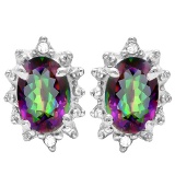 0.80 CT RAINBOW MYSTIC QUARTZ AND ACCENT DIAMOND 10KT SOLID WHITE GOLD EARRING