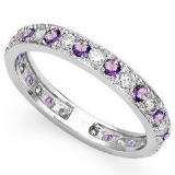CERTIFIED 0.42 CT AMETHYST AND 0.6 CT CZ 14KT SOLID WHITE GOLD RING