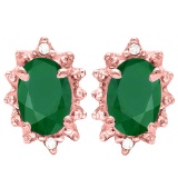 0.79 CT EMERALD AND ACCENT DIAMOND 10KT SOLID ROSE GOLD EARRING