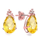 1.15 CT CITRINE AND ACCENT DIAMOND 10KT SOLID ROSE GOLD EARRING