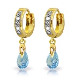 1.37 CTW 14K Solid Gold Hoop Earrings Diamond Blue Topaz