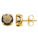 1.55 CT SMOKEY 10KT SOLID YELLOW GOLD EARRING