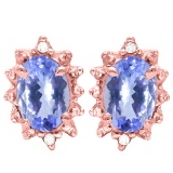 0.72 CT TANZANITE AND ACCENT DIAMOND 10KT SOLID ROSE GOLD EARRING