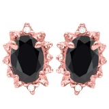 1.20 CT BLACK SAPPHIRE AND ACCENT DIAMOND 10KT SOLID ROSE GOLD EARRING