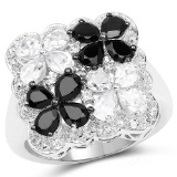 2.88 CTW Genuine White Topaz and Black Spinel .925 Sterling Silver Ring