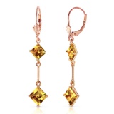 14K Solid Rose Gold Leverback Earrings with Citrines