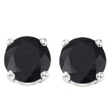 2.15 CT BLACK SAPPHIRE 10KT SOLID WHITE GOLD EARRING