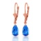 3.77 Carat 14K Solid Rose Gold Leverback Earrings Blue Topaz