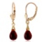 4.5 Carat 14K Solid Gold Leverback Earrings Briolette Garnet