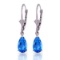 3.77 Carat 14K Solid White Gold Leverback Earrings Blue Topaz