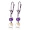 5.2 Carat 14K Solid White Gold Leverback Earrings pearl Amethyst