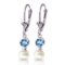 5.2 CTW 14K Solid White Gold Leverback Earrings pearl Blue Topaz