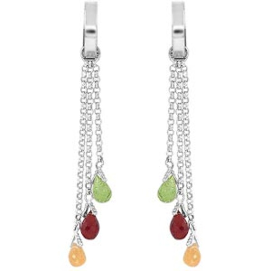 4.9 Carat 14K Solid White Gold Chandelier Earrings Multi Gemstones