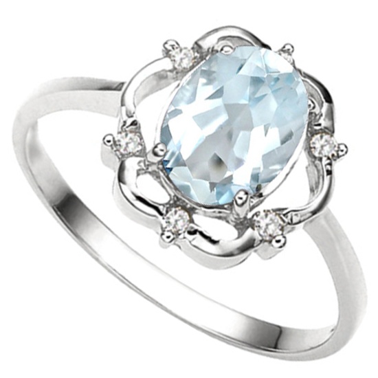 0.82 CT AQUAMARINE AND ACCENT DIAMOND 0.02 CT 10KT SOLID WHITE GOLD RING