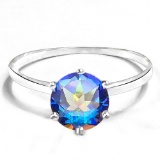 0.8 CT OCEAN BLUE MYSTIC QUARTZ 10KT SOLID WHITE GOLD RING