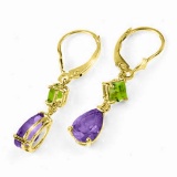 4.5 Carat 14K Solid Gold Leverback Earrings Amethyst Peridot