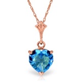 1.15 CTW 14K Solid Rose Gold Proud Heart Blue Topaz Necklace