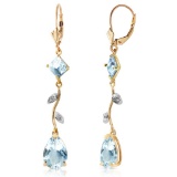 3.97 Carat 14K Solid Gold Chandelier Earrings Natural Diamond Aqua