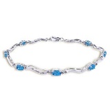 2.16 Carat 14K Solid White Gold Tennis Bracelet Diamond Blue Topaz