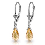 2.5 Carat 14K Solid White Gold Leverback Earrings Briolette Citrine