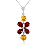 3.15 Carat 14K Solid White Gold Opposites Attract Garnet Citrine Necklace