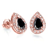 0.83 CT BLACK SAPPHIRE AND ACCENT DIAMOND 10KT SOLID ROSE GOLD EARRING