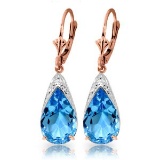 12 Carat 14K Solid Rose Gold Ocean Blue Topaz Earrings