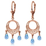 3.75 Carat 14K Solid Rose Gold Chandelier Earrings Blue Topaz