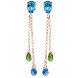 7.5 CTW 14K Solid Rose Gold Chandelier Earrings Blue Topaz Peridot