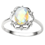 1.11 CT WHITE MYSTIC QUARTZ AND ACCENT DIAMOND 0.02 CT 10KT SOLID YELLOW GOLD RING