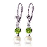 5.2 Carat 14K Solid White Gold Leverback Earrings pearl Peridot