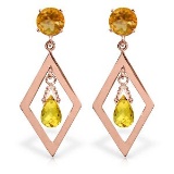 2.4 Carat 14K Solid Rose Gold Citrine Dangling Earrings