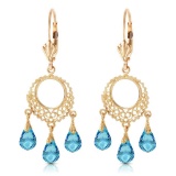 3.75 Carat 14K Solid Gold Chandelier Earrings Blue Topaz