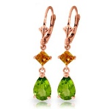 4.5 CTW 14K Solid Rose Gold Leverback Earrings Peridot Citrine